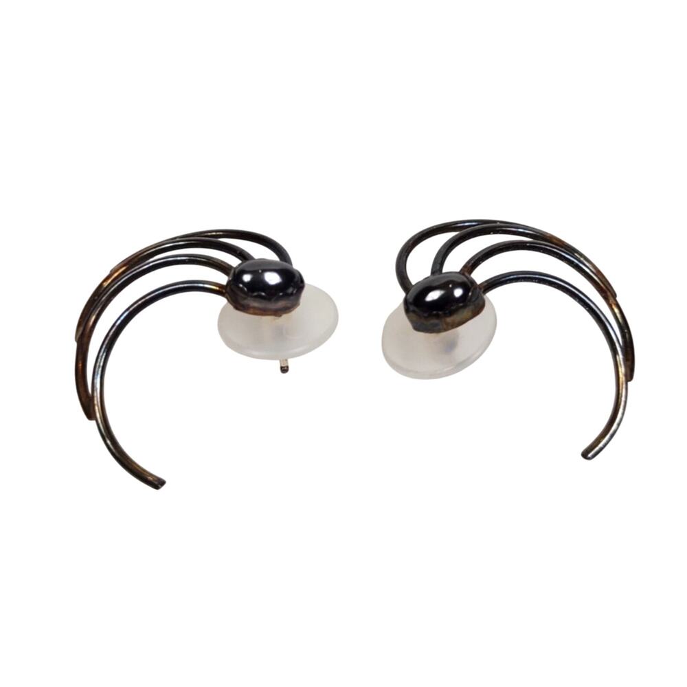 Vintage Sterling Silver Half Creole Fan Quadruple Hoop Earrings Fan Shape